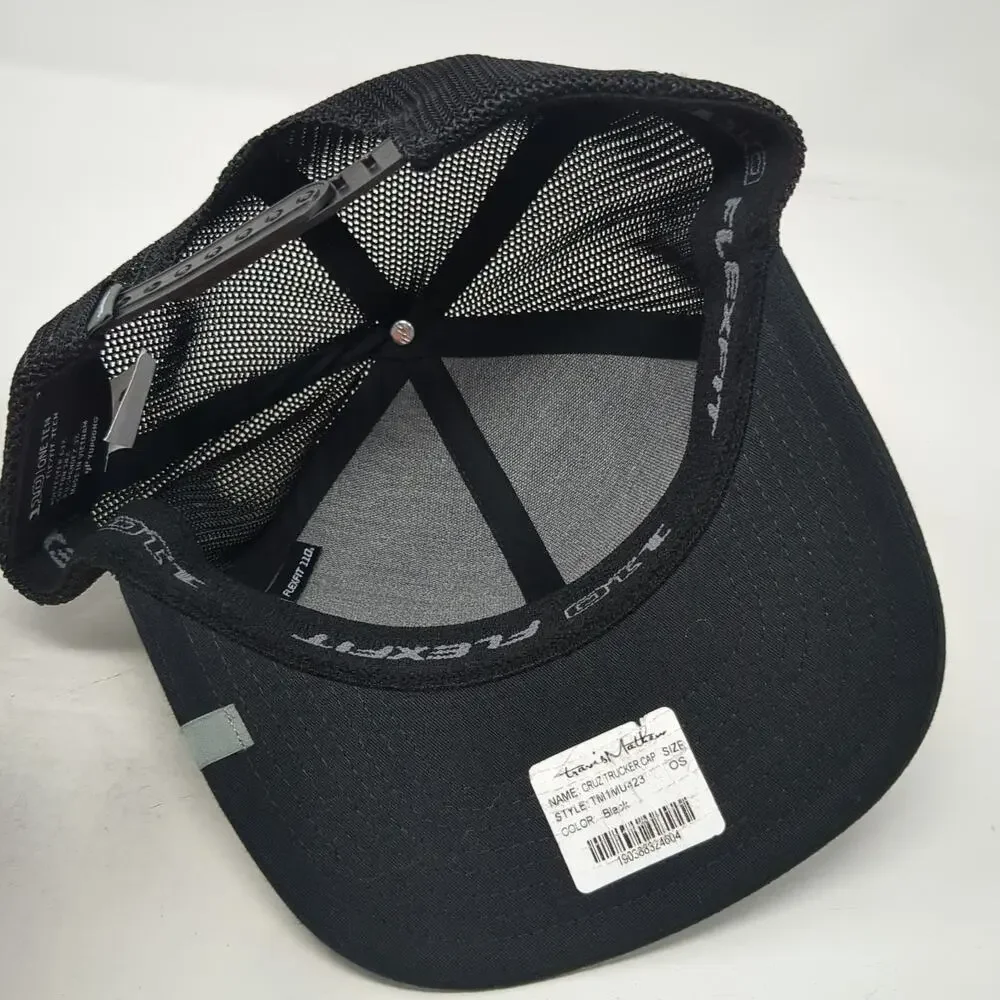 TravisMathew Trucker Hat Black One Size Mesh Snapback Flexfit 110 Curved Brim